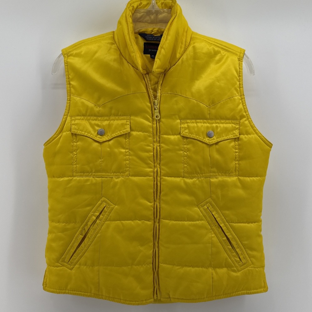 Vintage Tommy Jeans Yellow Puffer Vest Size Medium Y2K Coat Jacket